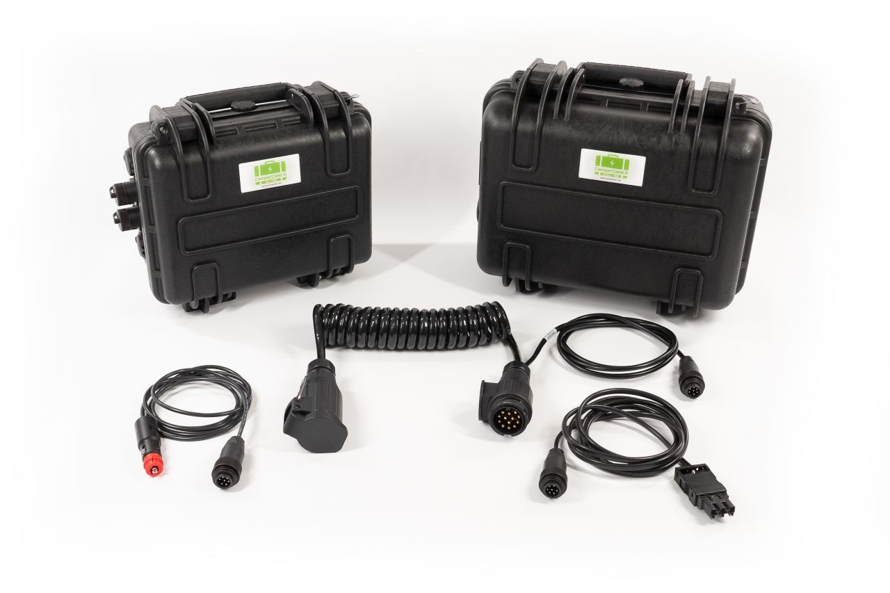 Stromkoffer CamperCase2 12 V und 230 V mit 12/24 V Ladekabel, Anhängerkabel und SolarFlex-Kabel