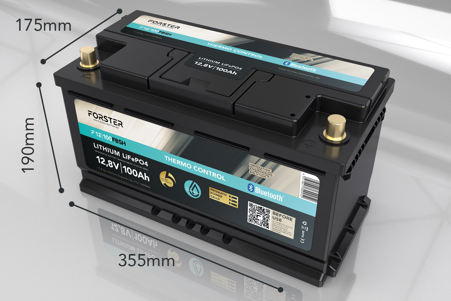 12,8V Lithium 100Ah LiFePO4 Standard Batterie  100A-BMS  Smart Bluetooth  Ducato Ford PSA TGE   1024Wh   Thermo-Control