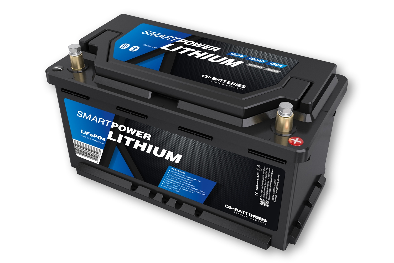 150Ah  12,8V  1920Wh  SMART POWER Lithium LiFePO4 Batterie mit Bluetooth 4.0  integriertem 150A-300A BMS  Heizung