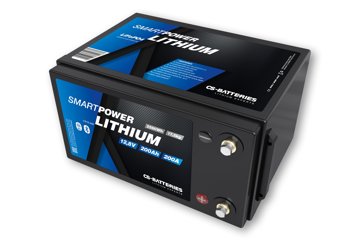 200Ah  12,8V  2560Wh  SMART POWER Lithium LiFePO4 Batterie mit Bluetooth 4.0  integriertem 200A-400A BMS  Heizung