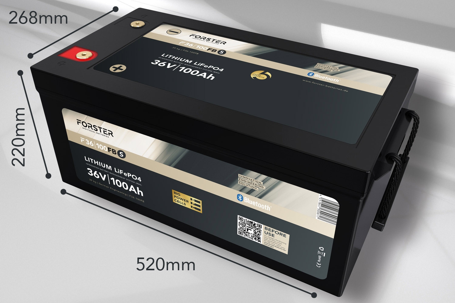 38,4V Lithium 100Ah LiFePO4 Standard Batterie  100A-BMS  Smart Bluetooth  3840Wh