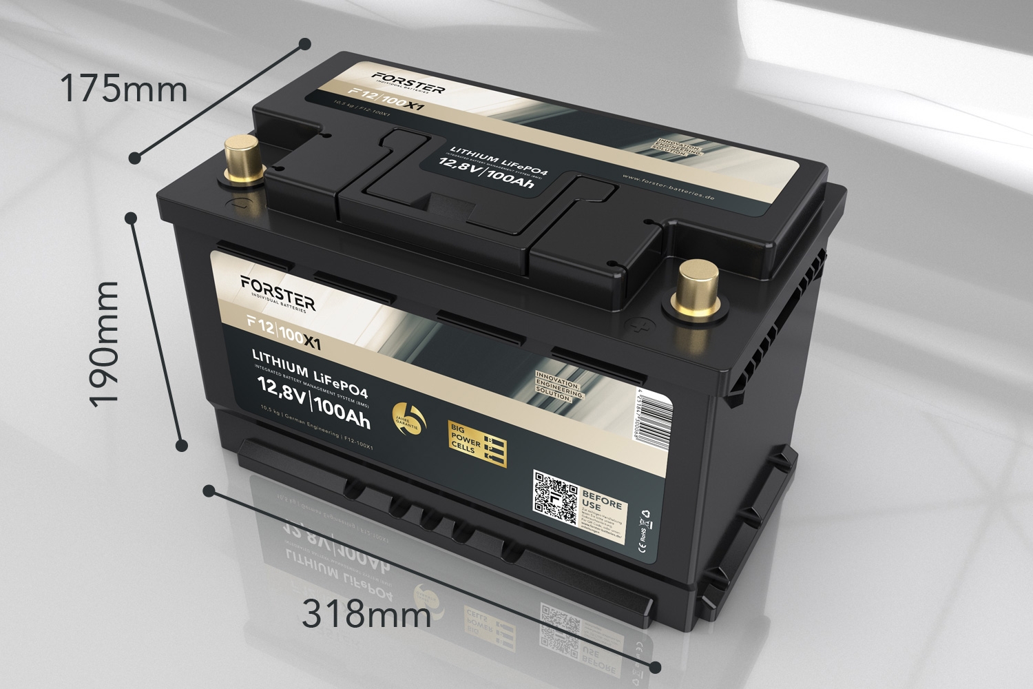 12,8V Lithium 100Ah LiFePO4 Premium Batterie  200A-BMS-2.0  Ducato Ford PSA VWT6 TGE  1280Wh  IP67