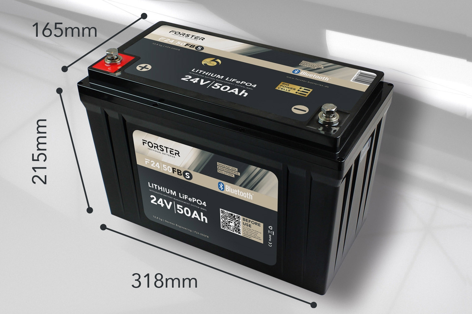 25,6V Lithium 50Ah LiFePO4 Standard Batterie  50A-BMS  Smart Bluetooth  1280Wh