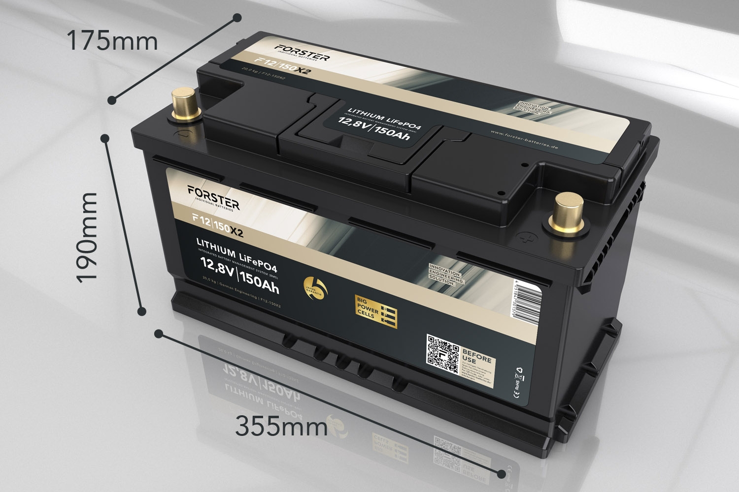 12,8V Lithium 150Ah LiFePO4 Premium Batterie  200A-BMS-2.0  500ABluetooth Mess-Shunt  Ducato Ford PSA  1620Wh  IP67