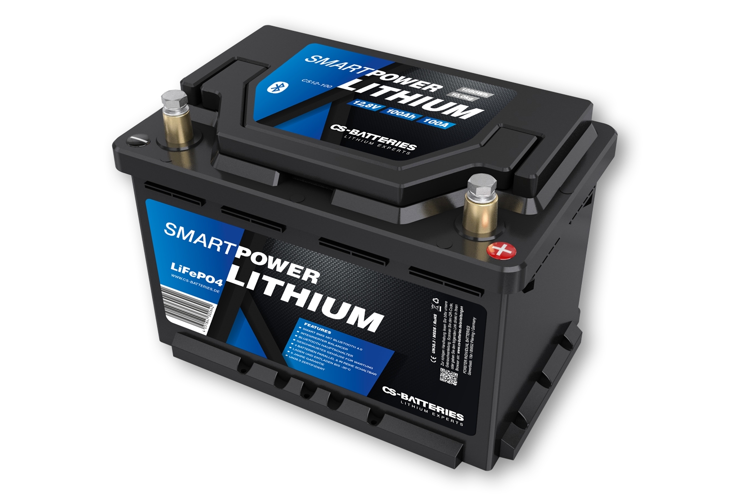 100Ah  12,8V  1280Wh  SMART POWER Lithium LiFePO4 Batterie mit Bluetooth 4.0  integriertem 100A-200A BMS