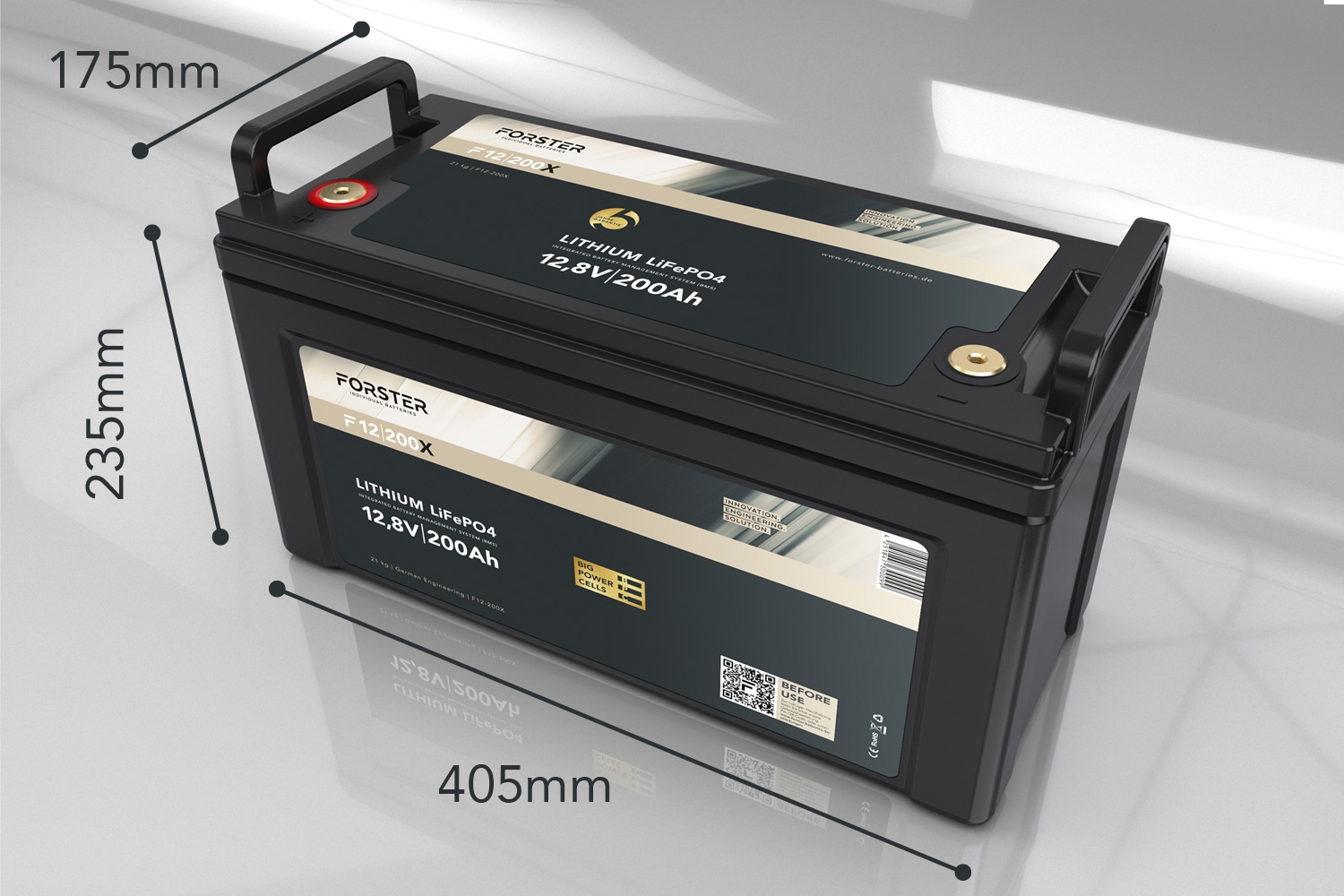 12,8V Lithium 200Ah LiFePO4 Premium Batterie  200A-BMS-2.0  500A Bluetooth Mess-Shunt  2560Wh  IP67