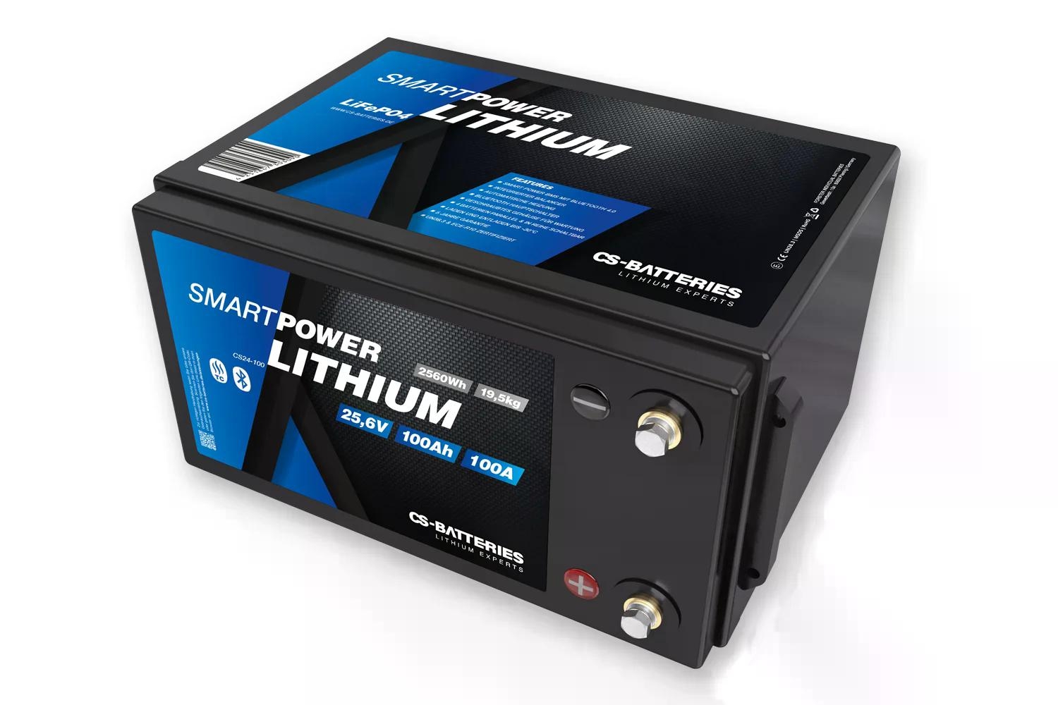 100Ah  25,6V  2560h  SMART POWER Lithium LiFePO4 Batterie mit Bluetooth 5.0  integriertem 100A-200A BMS 2.1  Heizung