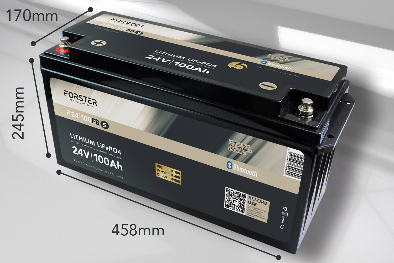 25,6V Lithium 100Ah LiFePO4 Standard Batterie  100A-BMS  Smart Bluetooth  2560Wh