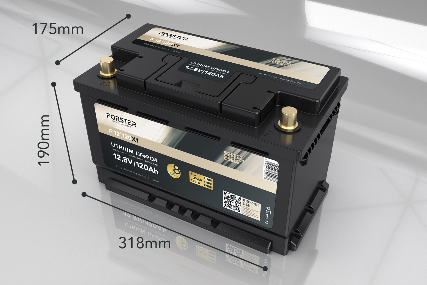 12,8V Lithium 120Ah LiFePO4 Premium Batterie  200A-BMS-2.0  500A Bluetooth Mess-Shunt   Ducato Ford PSA VWT6 TGE  1536Wh  IP67