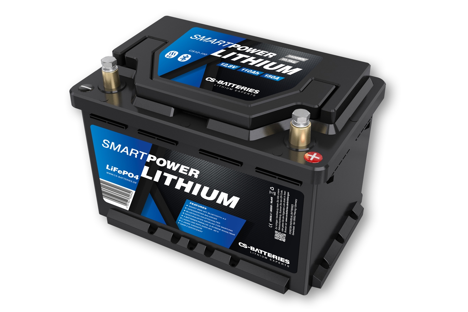 110Ah  12,8V  1344Wh  SMART POWER Lithium LiFePO4 Batterie mit Bluetooth 4.0  integriertem 150A-300A BMS  Heizung