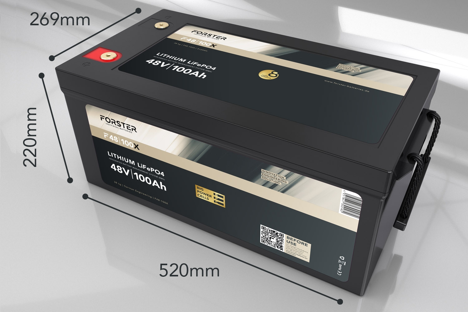 51,2V Lithium 100Ah LiFePO4 Premium Batterie  200A-BMS-2.0  5120Wh  IP67